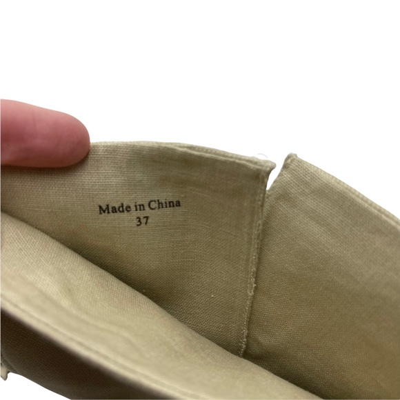 ALDO| NWOT Tan Burlap/Linen hidden wedge,wide calf, with camel belt detail SZ 37 - Picture 14 of 16